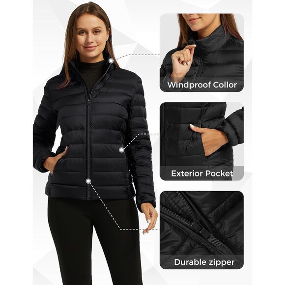 Women's Packable Down Jacket Lightweight Nylon Puffer Travel Cozy Warm - Picture 6 of 6